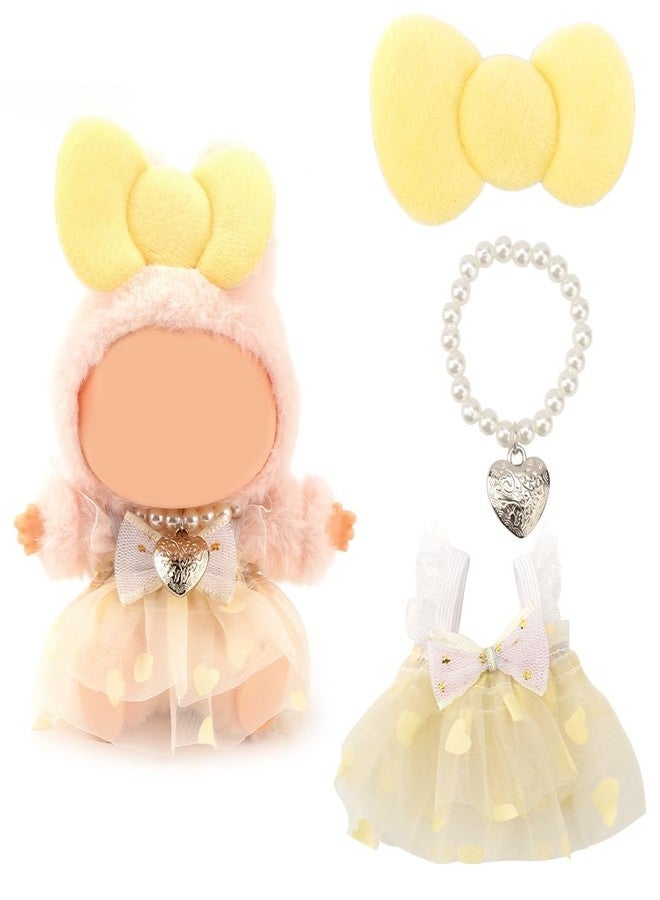 WALLFID New Doll Clothes for Labubu, 3-Piece Outfit Set for 17cm Dolls, with Sweetheart Sling Dress,with Pearl Necklace and Large Bow Fashion Accessory,Wardrobe(No Doll) (Lemon Yellow) - Image 1
