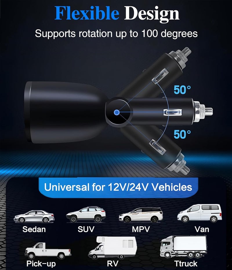 YIMI Car Cigarette Lighter Adapter, 120W 2 Socket Cigarette Lighter Splitter with LED Voltmeter, 18W QC & 30W USB C Fast Charging Ports, 12V Car Plug Splitter Phone Charger with Multi Power Outlet, TR-22P - Image 4