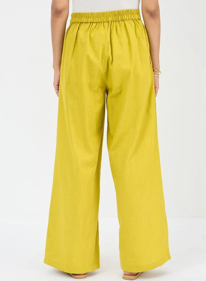 Femmella Citrine Green Cotton Straight Fit Pant