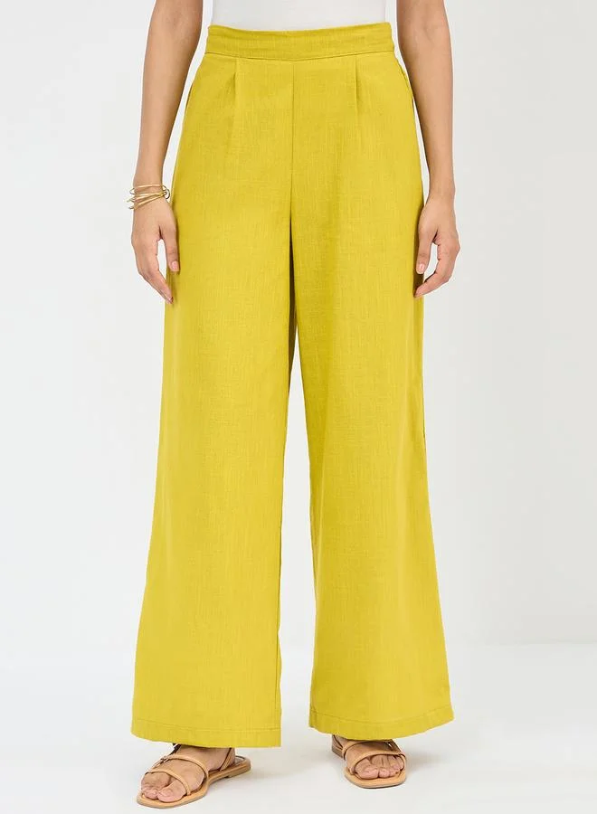 Femmella Citrine Green Cotton Straight Fit Pant
