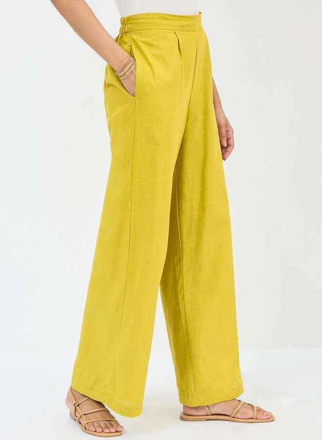 Femmella Citrine Green Cotton Straight Fit Pant