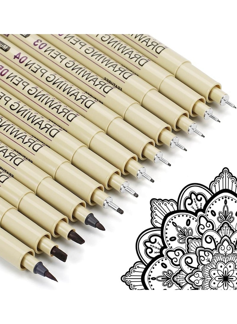 أقلام رسم فنية دقيقة، 12 قلم حبر أسود مقاوم للماء، لوازم فنية، أقلام تلوين أرشيفية، أقلام تخطيط، مخططات، هدايا أنمي، رسم مانجا، ألوان مائية، أدوات زينتانجل - Image 1