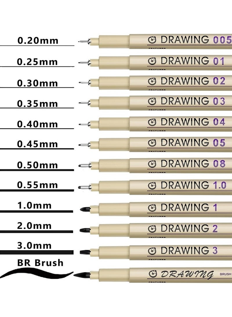 أقلام رسم فنية دقيقة، 12 قلم حبر أسود مقاوم للماء، لوازم فنية، أقلام تلوين أرشيفية، أقلام تخطيط، مخططات، هدايا أنمي، رسم مانجا، ألوان مائية، أدوات زينتانجل - Image 2