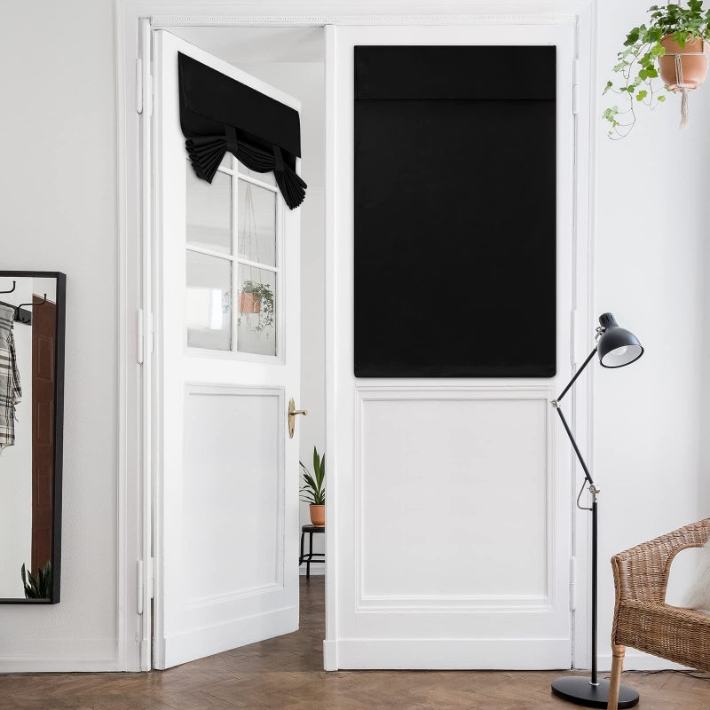 HOMEIDEAS Blackout French Privacy Door Curtains for Door Window,Curtains for Glass, Thermal Insulated Tie Up Shade Window Covering for Bedroom, Black, W26 X L40 Inch, 1 Panel - Image 1