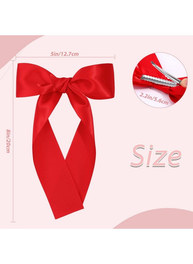 NCMAMA 2Pcs Long Ribbon Hair Bows for Girls Hair Clip Silk Hair Bow Ribbon Hair Accessories for Baby Toddlers Infant Teens Kids (Red) - Image 3