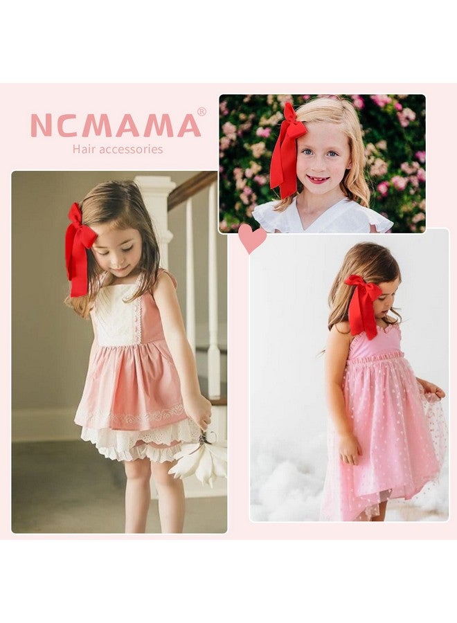 NCMAMA 2Pcs Long Ribbon Hair Bows for Girls Hair Clip Silk Hair Bow Ribbon Hair Accessories for Baby Toddlers Infant Teens Kids (Red) - Image 5