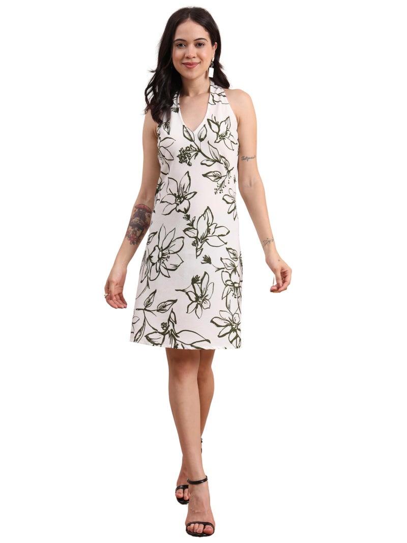 Yash Gallery Women’s Halter Neck Sleeveless A-Line Dress (Green) - Image 1