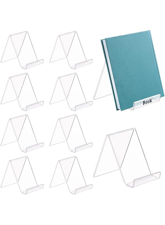 The Bros 10 قطع حامل عرض الكتب الأكريليكي الشفاف، حامل صور ألبوم الكتيبات بشكل NC الشفاف مع ظهر مسطح لعرض وتنظيم الكتب (43x41x15 بوصة) - Image 1