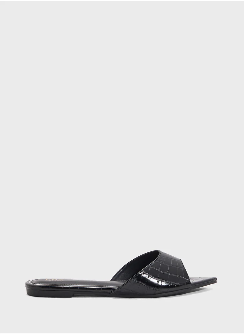 ELLA Croc Effect Flat Sandal