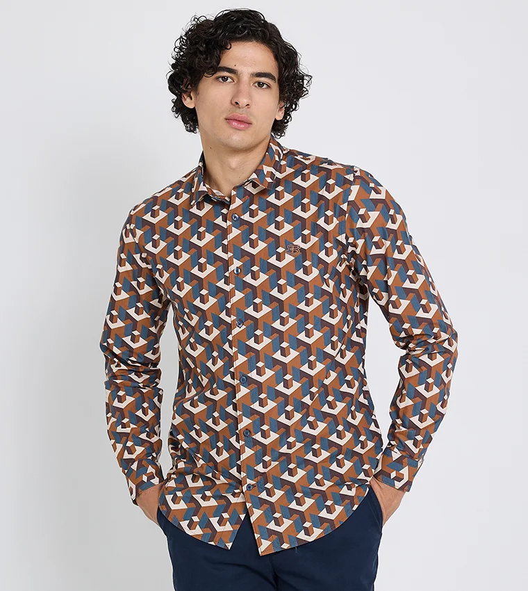 بين شيرمان Ben Sherman Men's Long Sleeve Geometric Shirts