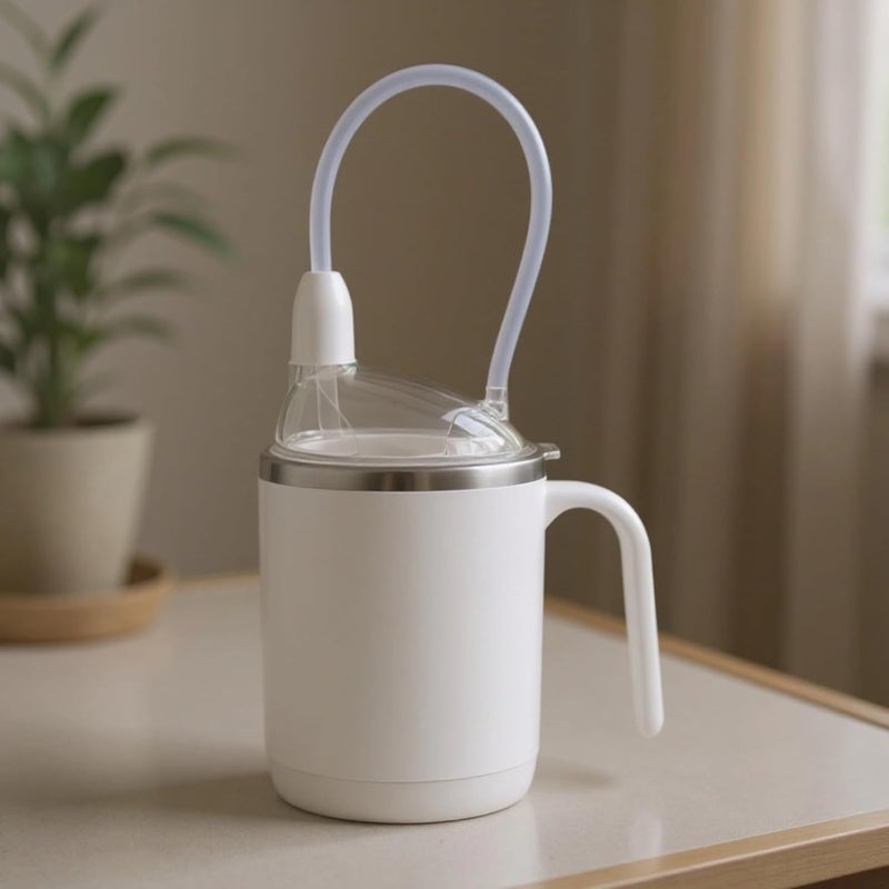White Sippy Cup For Adults, 15.22 Oz / 450 Ml 3-In-1 Stainless Steel Multifunctional Nursing Cup For Elderly, Includes Two Straws, Spill-Proof With Cleaning Brush - Image 5