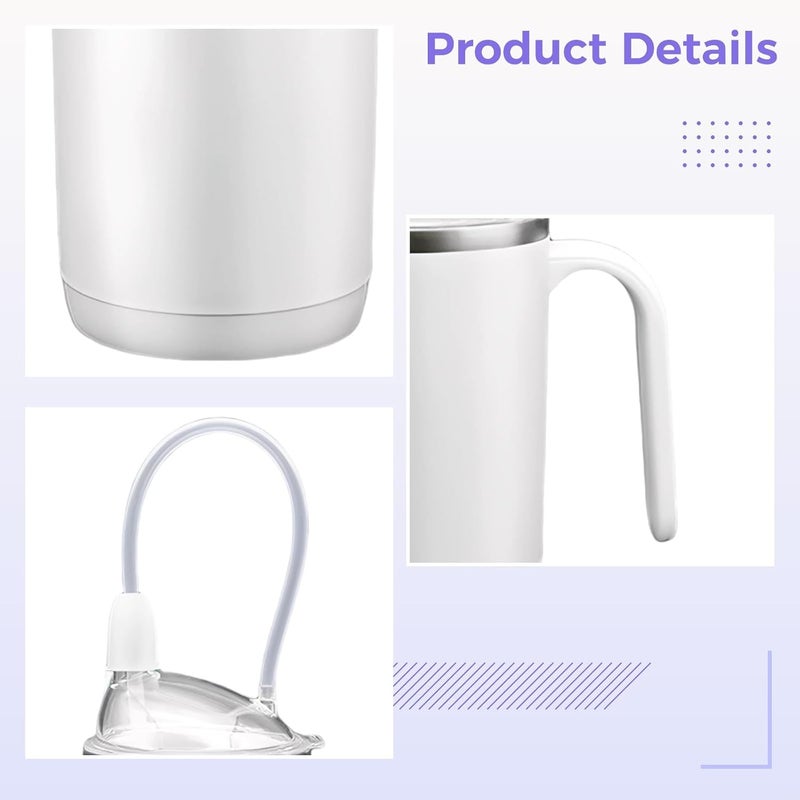 White Sippy Cup For Adults, 15.22 Oz / 450 Ml 3-In-1 Stainless Steel Multifunctional Nursing Cup For Elderly, Includes Two Straws, Spill-Proof With Cleaning Brush - Image 2