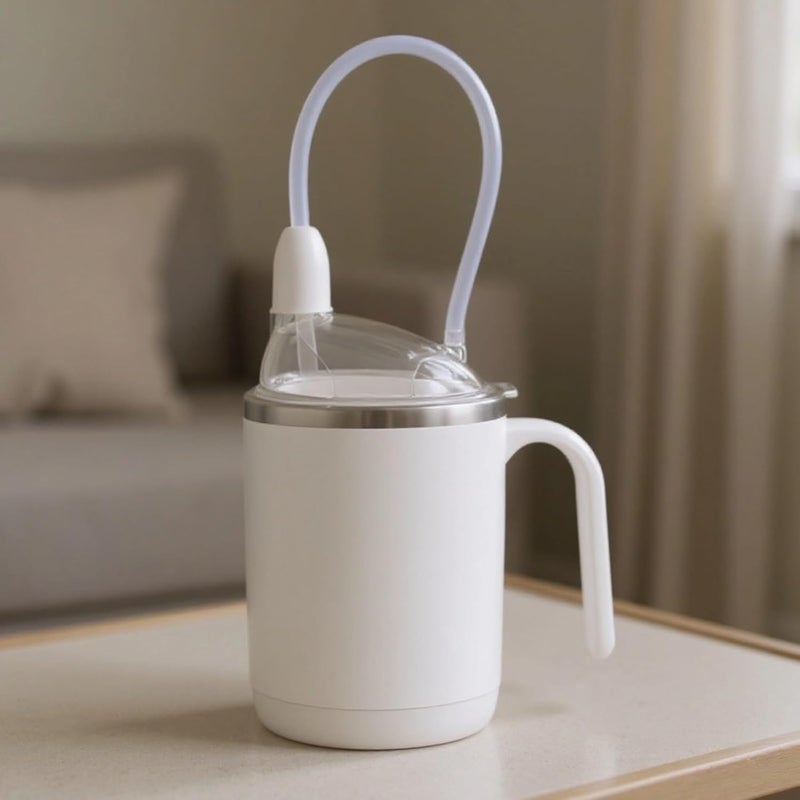 White Sippy Cup For Adults, 15.22 Oz / 450 Ml 3-In-1 Stainless Steel Multifunctional Nursing Cup For Elderly, Includes Two Straws, Spill-Proof With Cleaning Brush - Image 3