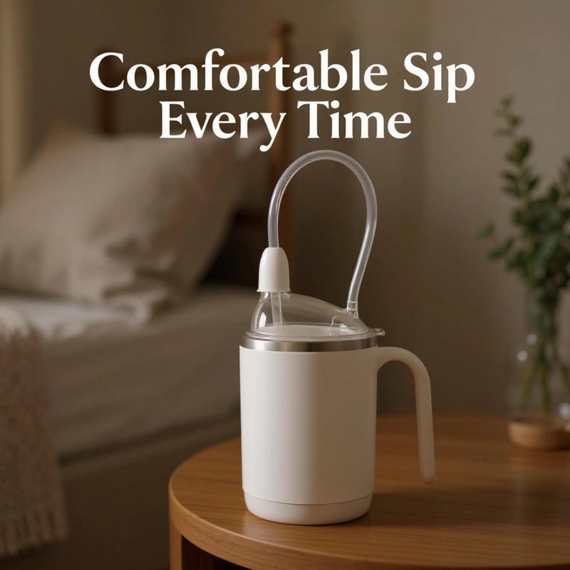 White Sippy Cup For Adults, 15.22 Oz / 450 Ml 3-In-1 Stainless Steel Multifunctional Nursing Cup For Elderly, Includes Two Straws, Spill-Proof With Cleaning Brush - Image 4