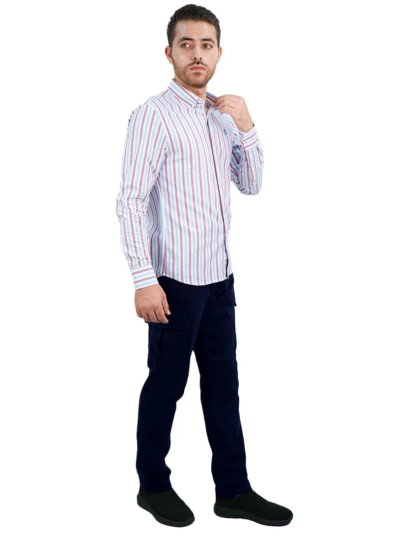 جيوردانو قميص رجالي قطن أكسفورد بتطريز أسد صغير، قصة ضيقة، بأزرار كاملة