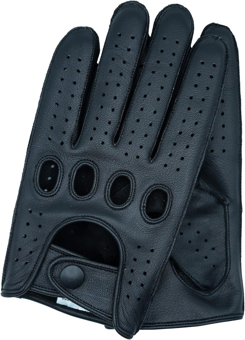 Riparo Genuine Leather Reverse Stitched Full-Finger Driving Gloves - Large, Black - Image 1
