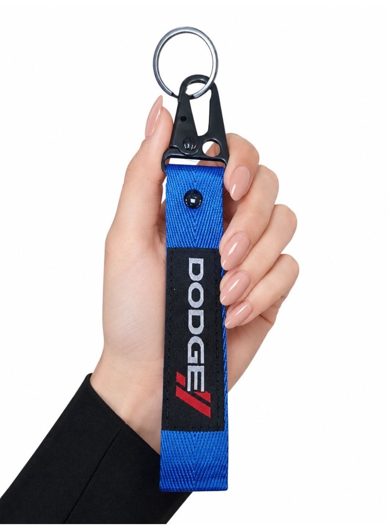 Dodge-Branded Blue Fabric Keychain with Black Carabiner - Image 3
