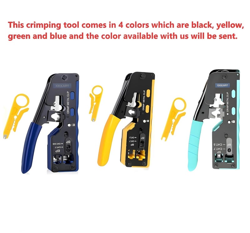 XIKKART RJ45 Crimping Tool Kit, Passthrough Cat7 Cat6A Cat6 Cat5E Cat5 RJ45 Ethernet Crimp Tool with 10PCS Cat7 Pass Through Connectors 10PCS Cat6 Pass Through Connectors 10PCS Covers 1 Network Tester - Image 2