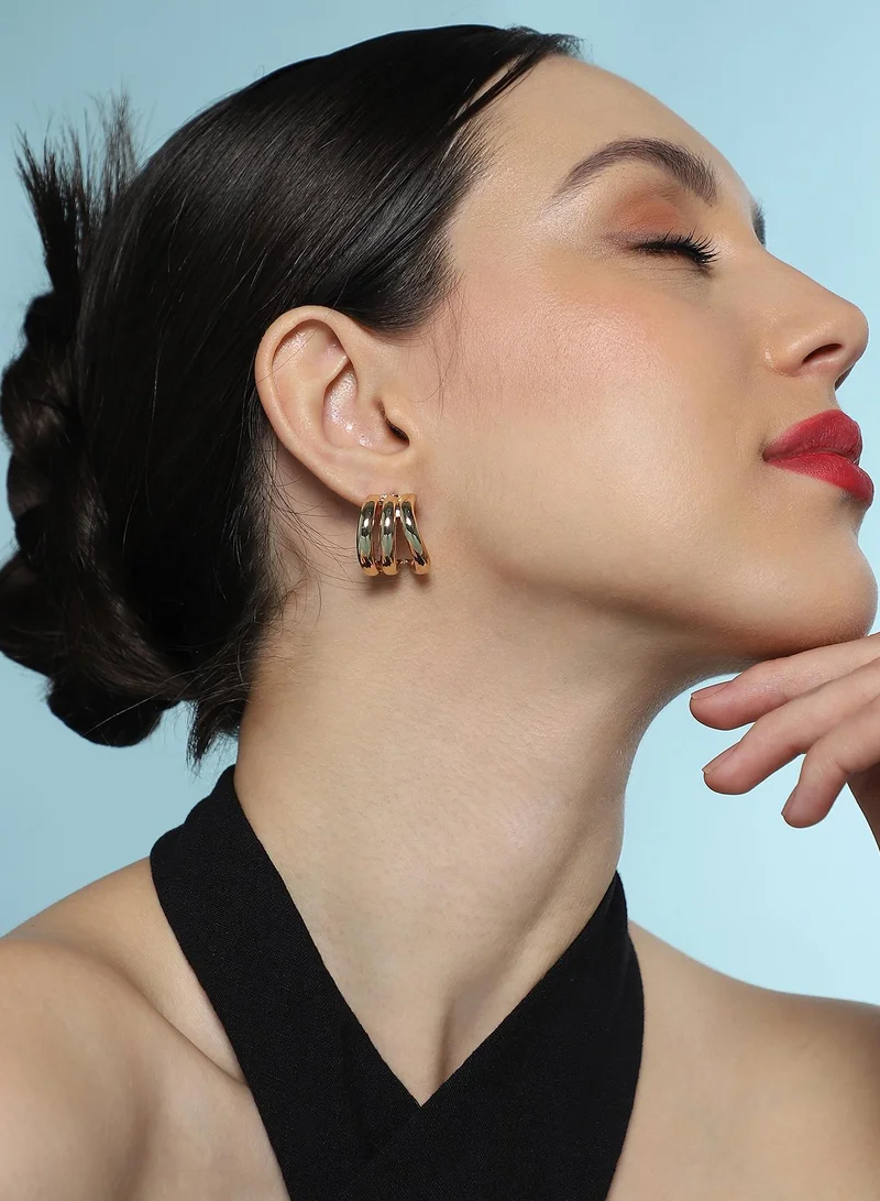 Sohi  Women The Triad-Line Hoop Earrings | California  Colour | One-Size | Metallic Alloy Material | Push Back Closure | Earrings For Casual & Evening Wear for Women | Best Price UAE