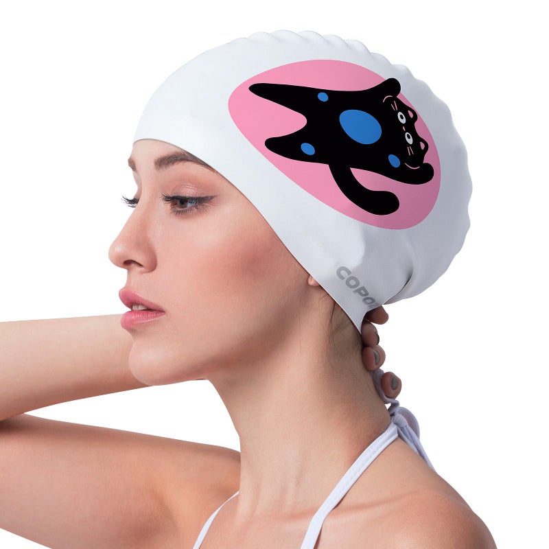 COPOZZ Womenâ€˜s Swim Cap for All Hair - Large, Comfortable Silicone Swimming Cap, Waterproof Design for Long, Short, Thick & Curly Hair | Secure & Comfortable Fit (Kittens-12yrs+) - Image 1