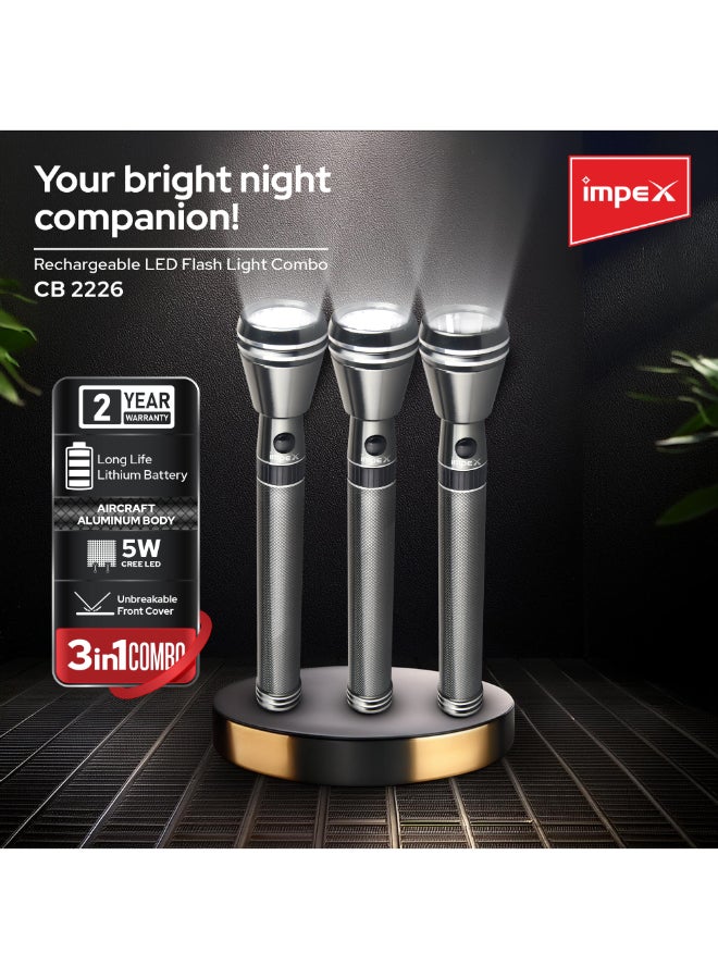 Impex 3-Piece Rechargeable LED Flashlight Set Black 940grams - Image 2