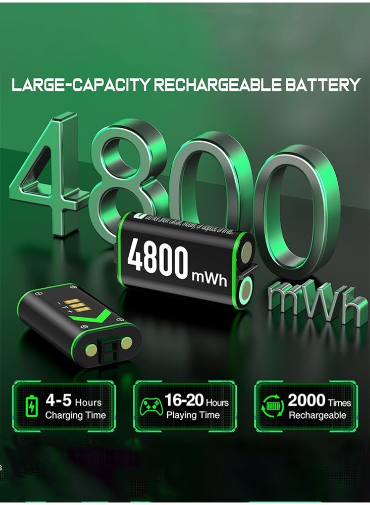 دوبي حزمة بطارية Xbox Controller، شحن سريع 2x 4800mWh حزمة بطارية Xbox قابلة لإعادة الشحن محطة شحن USB لـ Xbox Series X|S/Xbox One Elite Controller - Image 2