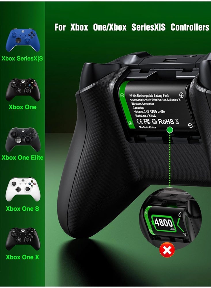 دوبي حزمة بطارية Xbox Controller، شحن سريع 2x 4800mWh حزمة بطارية Xbox قابلة لإعادة الشحن محطة شحن USB لـ Xbox Series X|S/Xbox One Elite Controller - Image 5