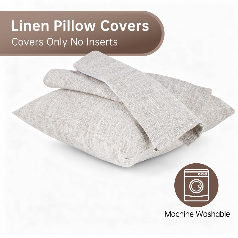 Fevbcnrj 2 Pack Decorative Linen Pillow Covers 15x15 Inch, Farmhouse Neutral Throw Pillow Covers, Modern Square Pillowcase with Zipper, for Couch Sofa Bedroom Living Room Home Decor, Beige(Only Cover) - Image 5