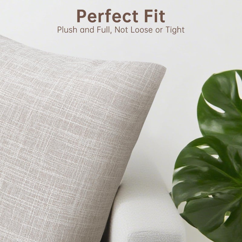 Fevbcnrj 2 Pack Decorative Linen Pillow Covers 15x15 Inch, Farmhouse Neutral Throw Pillow Covers, Modern Square Pillowcase with Zipper, for Couch Sofa Bedroom Living Room Home Decor, Beige(Only Cover) - Image 4