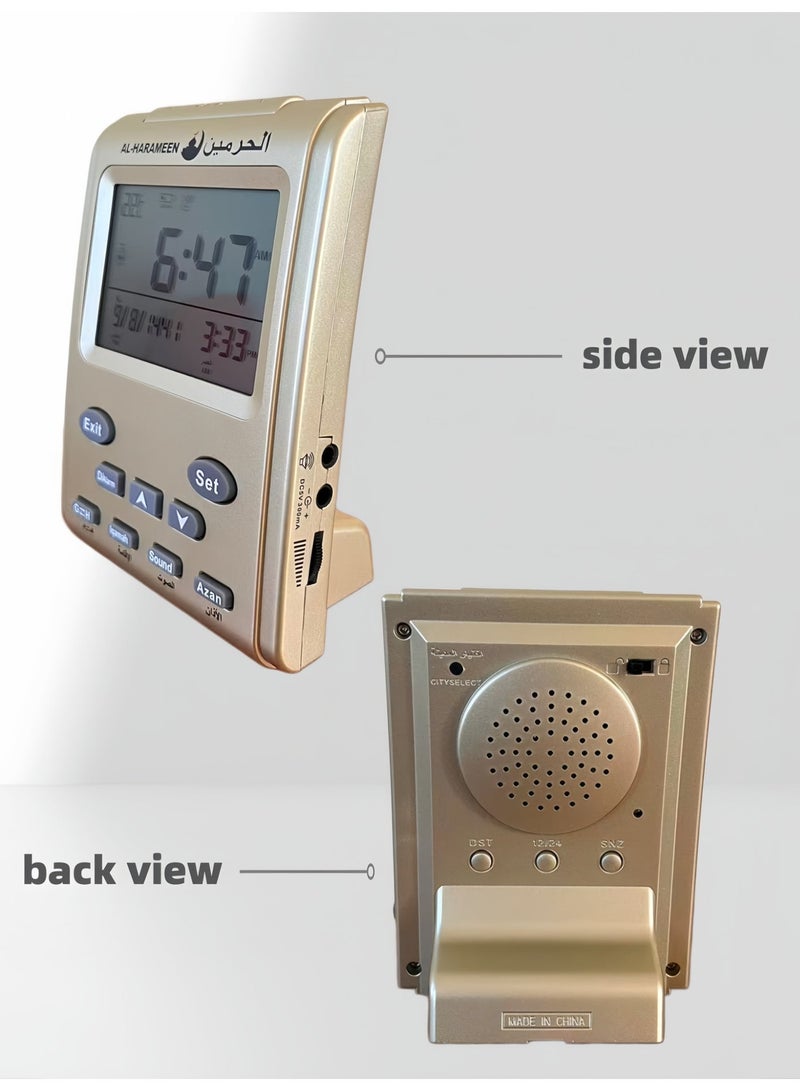Digital Azan Prayer Clock LCD Table Clock Gold HA-3011 for Home Office Mosque Everyday Use - Image 3
