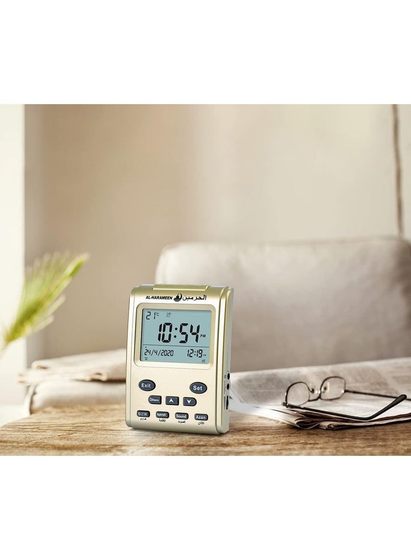 Digital Azan Prayer Clock LCD Table Clock Gold HA-3011 for Home Office Mosque Everyday Use - Image 5