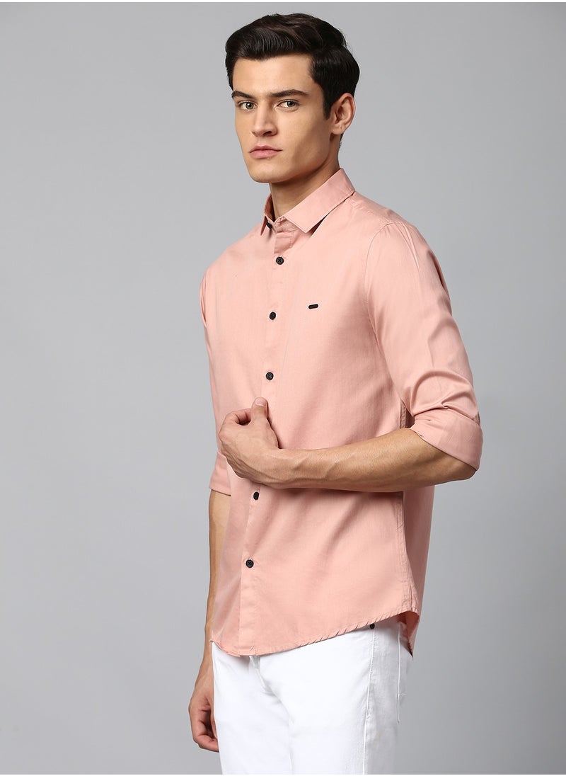Dennis Lingo Slim Fit Shell Men's Solid Shirt, Spread Collar, Full Sleeves, 100% Cotton,  - Image 3