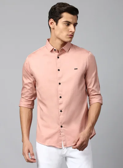 Dennis Lingo Slim Fit Shell Men's Solid Shirt, Spread Collar, Full Sleeves, 100% Cotton,
