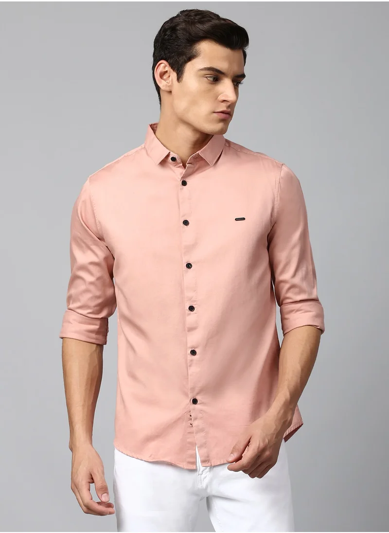 دينيس لينغو Slim Fit Shell Men's Solid Shirt, Spread Collar, Full Sleeves, 100% Cotton,