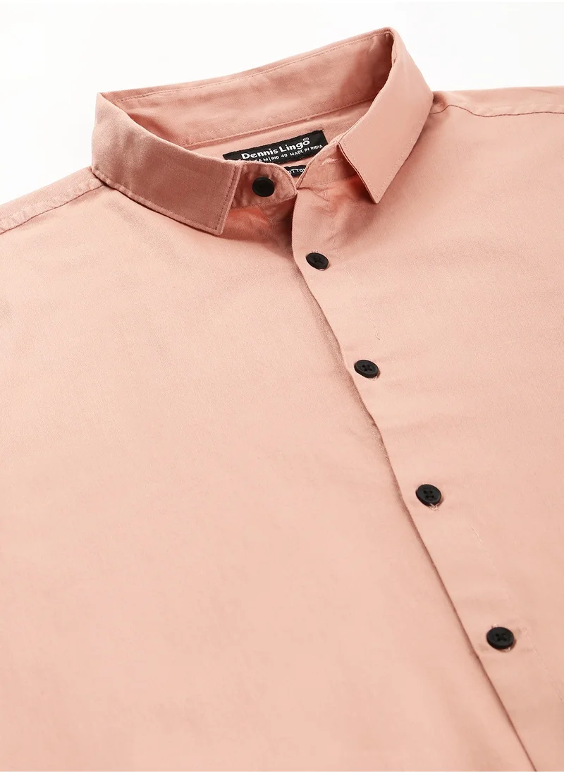 دينيس لينغو Slim Fit Shell Men's Solid Shirt, Spread Collar, Full Sleeves, 100% Cotton,