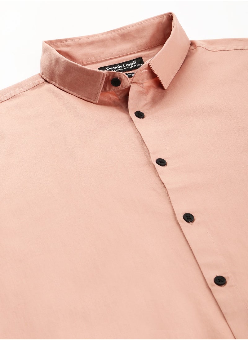 Dennis Lingo Slim Fit Shell Men's Solid Shirt, Spread Collar, Full Sleeves, 100% Cotton,  - Image 2