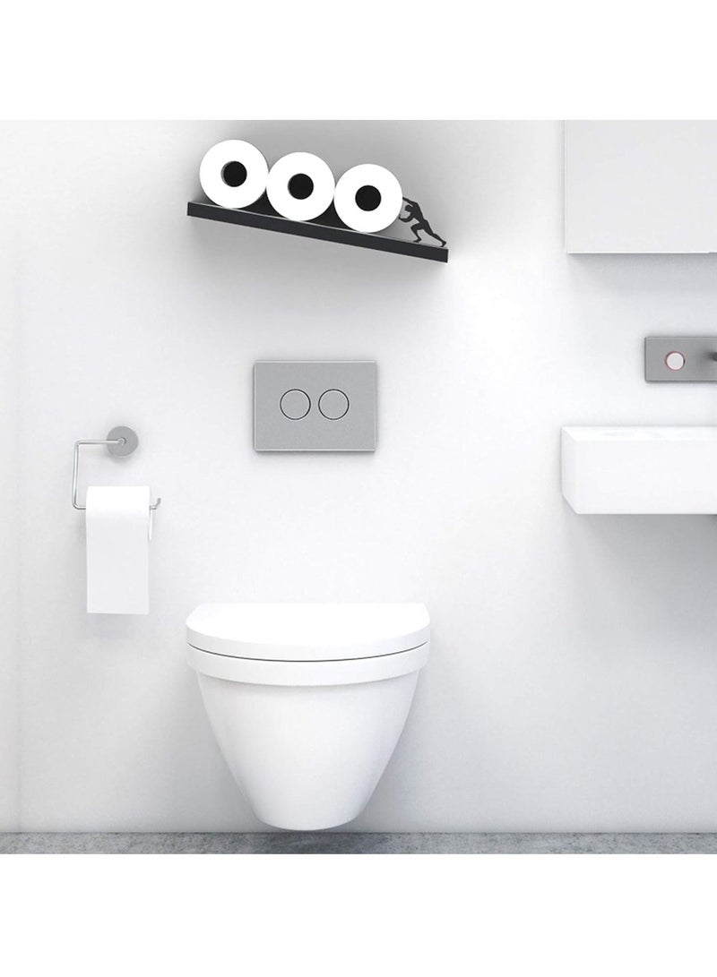 SYOSI Floating Shelf Toilet Paper Holder, Tilted Matte Black Toilet Paper Roll Holder for Easy Bathroom Storage, Toilet Paper Holder Shelf Wc Wall Mount Floating Rack for Bathroom Drop - Image 2