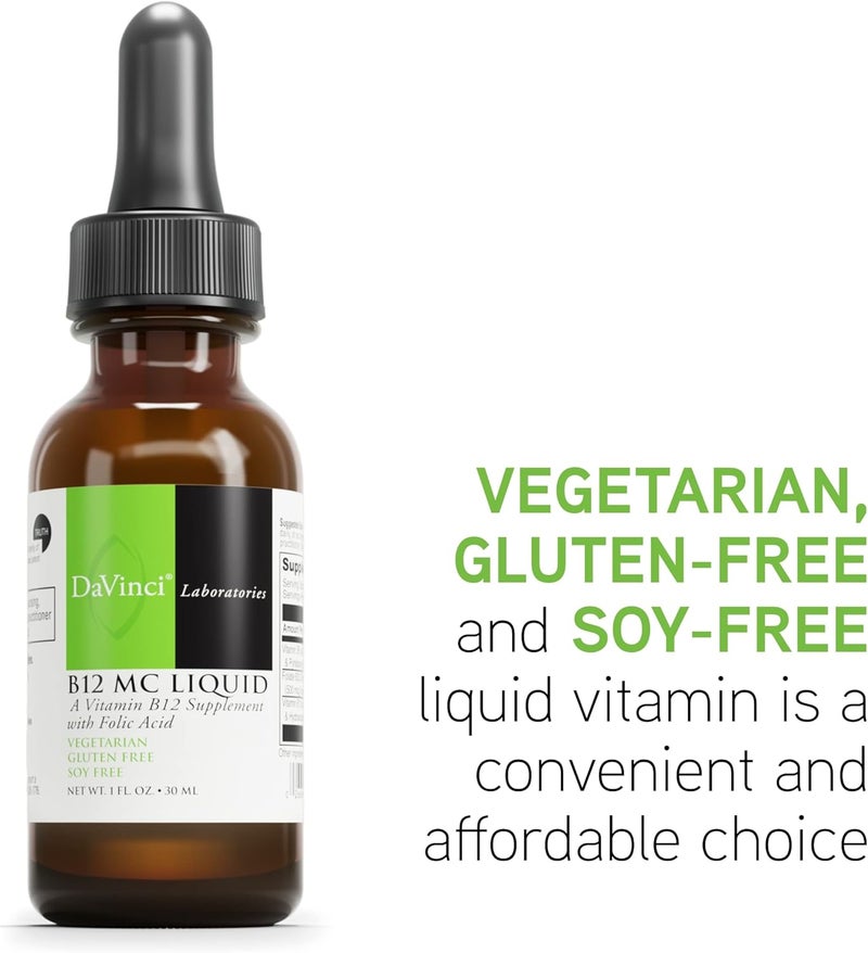 DAVINCI Labs B12 MC Liquid  Dietary Supplement to Support Cardiovascular Health Energy and Healthy Blood and Nerve Cells  with Vitamin B6 B12 and Folate  GlutenFree  Vegetarian  30 ml - Image 5