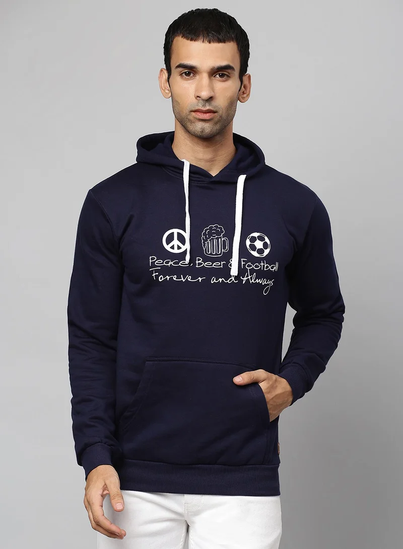 كامبوس سوترا هودي رجالي أزرق داكن بطبعة سلام وبيرة وكرة قدم