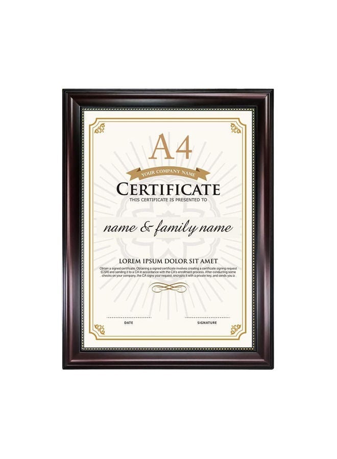 A4 CERTIFICATE DOCUMENT FRAME - MAHOGANY WITH GOLD BEADED DESIGN, REAL GLASS, PROFESSIONAL WOODEN LOOK, WALL MOUNTED & TABLETOP DISPLAY, 1-PACK