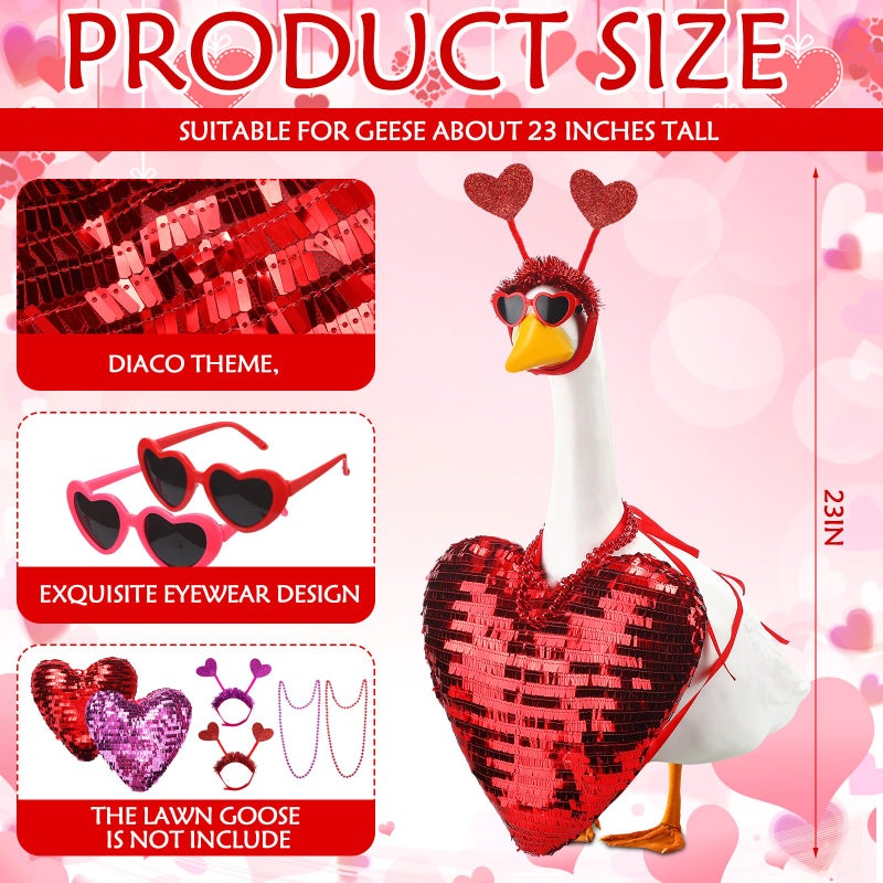 Abbylike 2 Sets Valentine's Day Porch Goose Outfits Love Heart Yard Goose Clothes Costume Fits Large 23'' Cement for Garden Yard Statue Pathway Decorations - Image 3