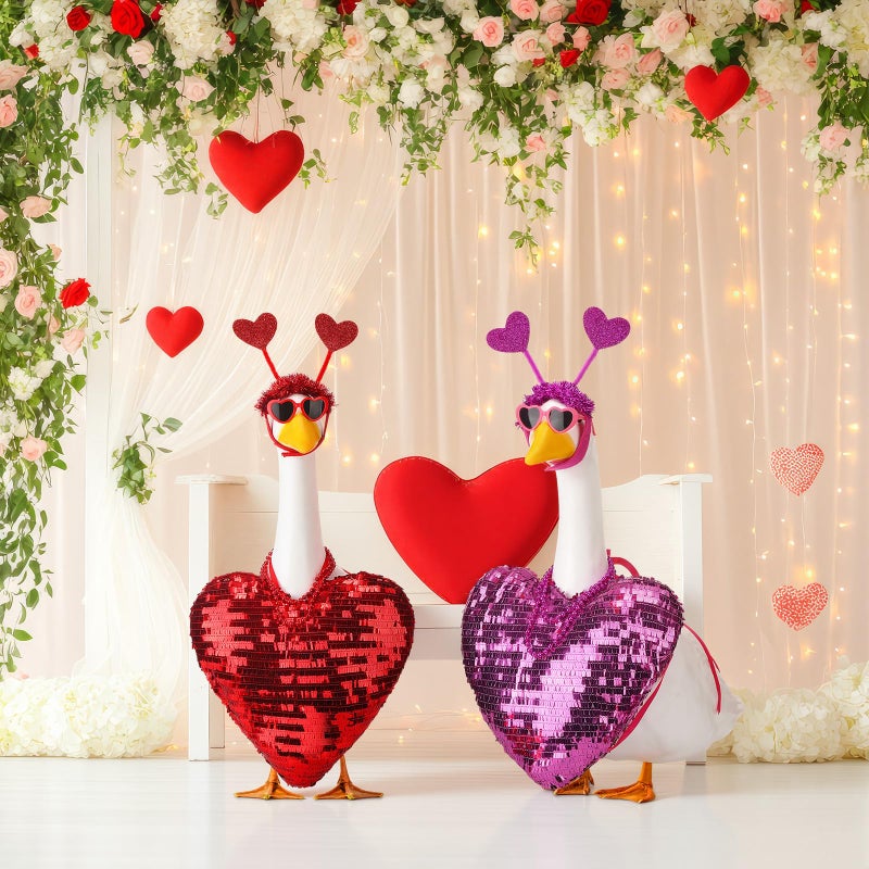 Abbylike 2 Sets Valentine's Day Porch Goose Outfits Love Heart Yard Goose Clothes Costume Fits Large 23'' Cement for Garden Yard Statue Pathway Decorations - Image 5