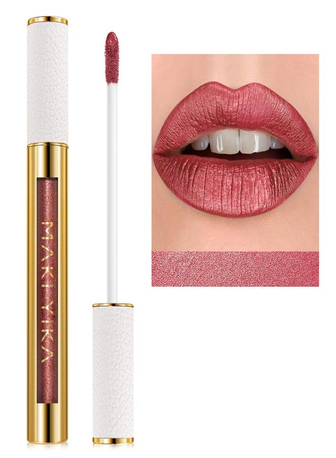 MAKI YIKA Red Lipstick for Women Metallic Lipsticks Glitter Long Lasting Lipstick No Smudge No Transfer Liquid Pink Lip Gloss (BR05 Victoria) - Image 1