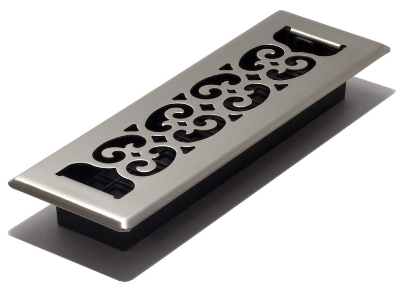 Decor Grates SPH210-NKL 2 10-Inch Scroll Floor Register, 2x10, Brushed Nickel Finish - Image 1