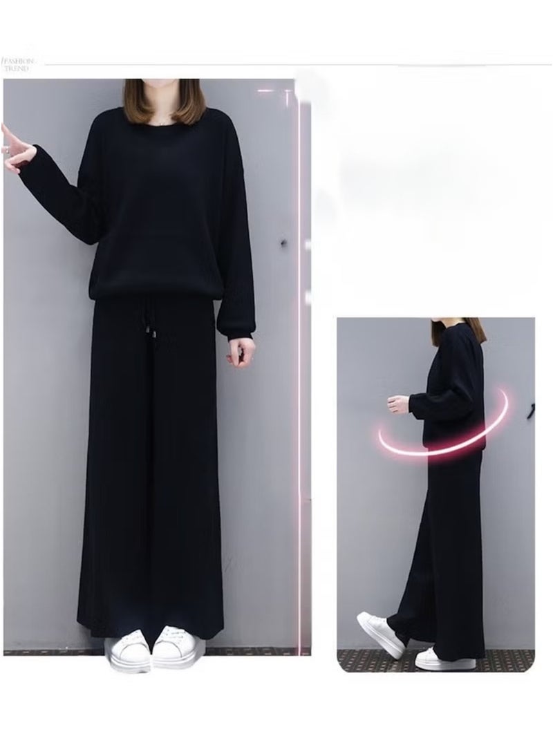 Huitich Women’s Black Two-Piece Casual Suit with Wide-Leg Pants – XXL - Image 4