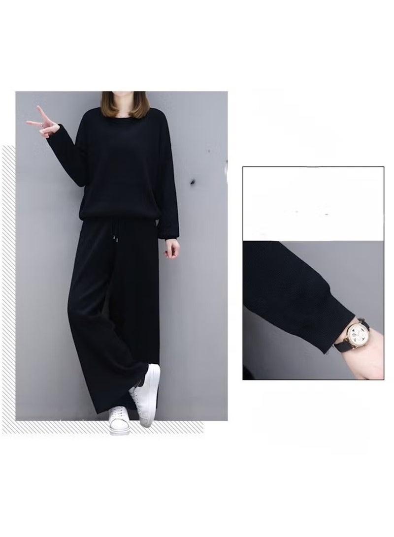 Huitich Women’s Black Two-Piece Casual Suit with Wide-Leg Pants – XXL - Image 3