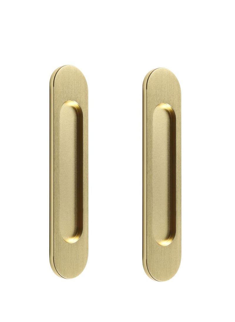 Y&D Self-Stick Oval Sliding Door Pulls, 2pcs Matte Gold Aluminum Alloy Flush Pull Punch-Free Handle for Barn Windows Cabinets  - Image 1