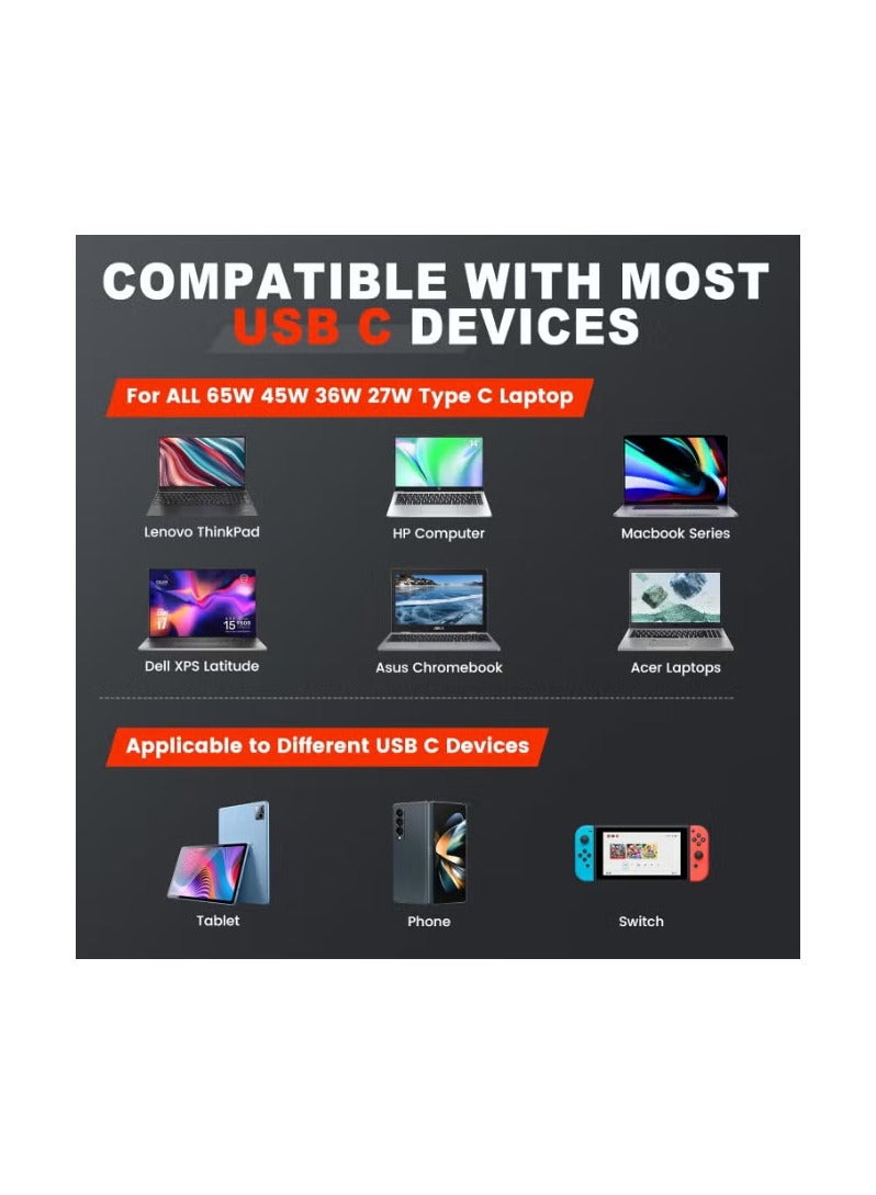 65W 45W USB C Charger for Lenovo ThinkPad Yoga HP Chromebook Power Supply for Dell Latitude XPS Huawei Laptop PC Type C Charger Adapter for MacBook Pro Air Asus Acer Samsung Google - Image 5