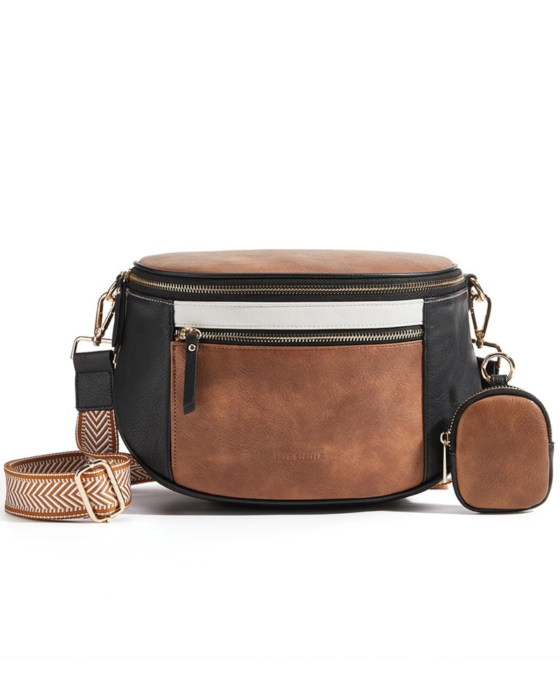 Missnine Crossbody Bags for Women, Vegan Leather Purses for Women Bum Bag Small Shoulder Handbags with Wide Strap, Brown - Image 1
