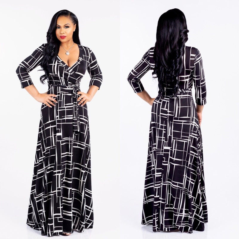 Bohemian V-Neck Printed Plus Size Maxi Dress